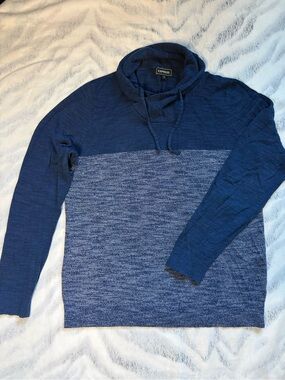 Express Blue Two-Tone Knit Hoodie